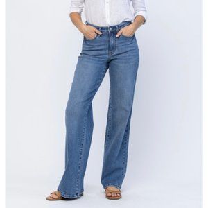 Judy Blue Relaxed Wide Leg Fit Flare Jeans Stretch High 88354 Medium Wash 3 26